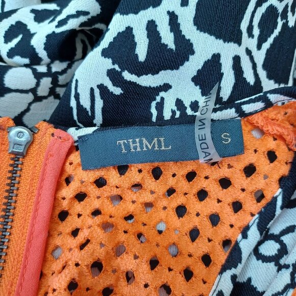 THML Dress Black Floral Orange Back Zip Halter Racer Back Style Womens Small - Picture 10 of 14